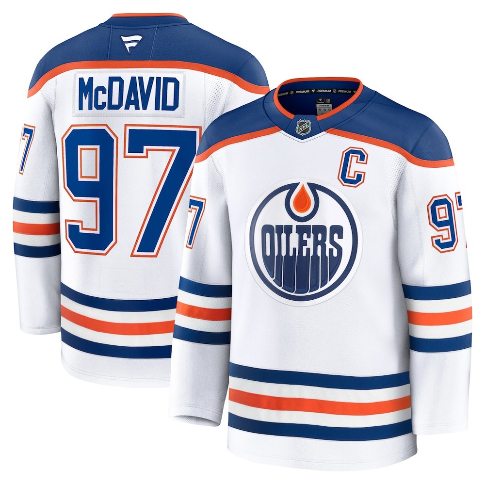 Men's Edmonton Oilers #97 Connor McDavid White Away Premium Jersey