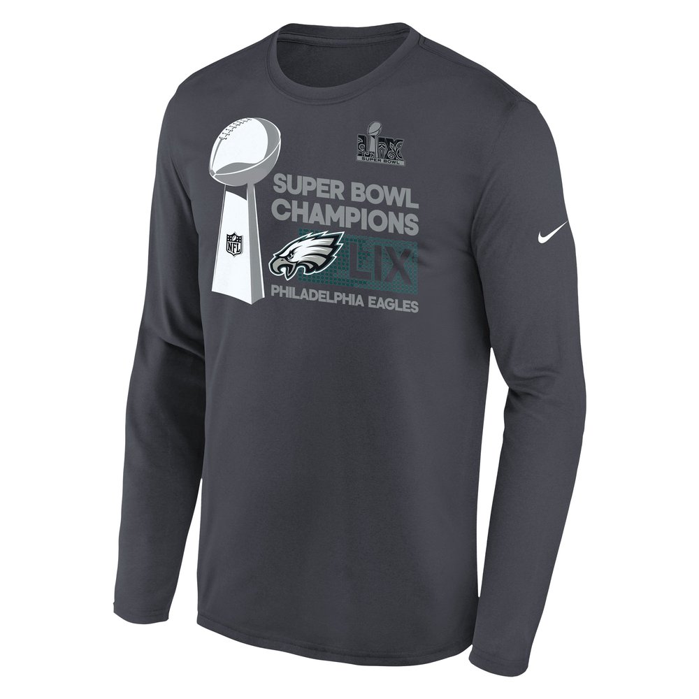 Youth Philadelphia Eagles  Anthracite Super Bowl LIX Champions Locker Room Trophy Collection Long Sleeve T-Shirt Youth Philadelphia Eagles  Anthracite Super Bowl LIX Champions Locker Room Trophy Collection Long Sleeve T-Shirt