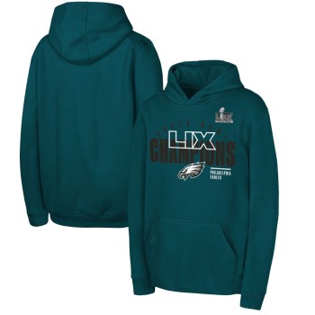 Youth Philadelphia Eagles  Midnight Green Super Bowl LIX Champions Iconic Victory Pullover Hoodie Youth Philadelphia Eagles  Midnight Green Super Bowl LIX Champions Iconic Victory Pullover Hoodie