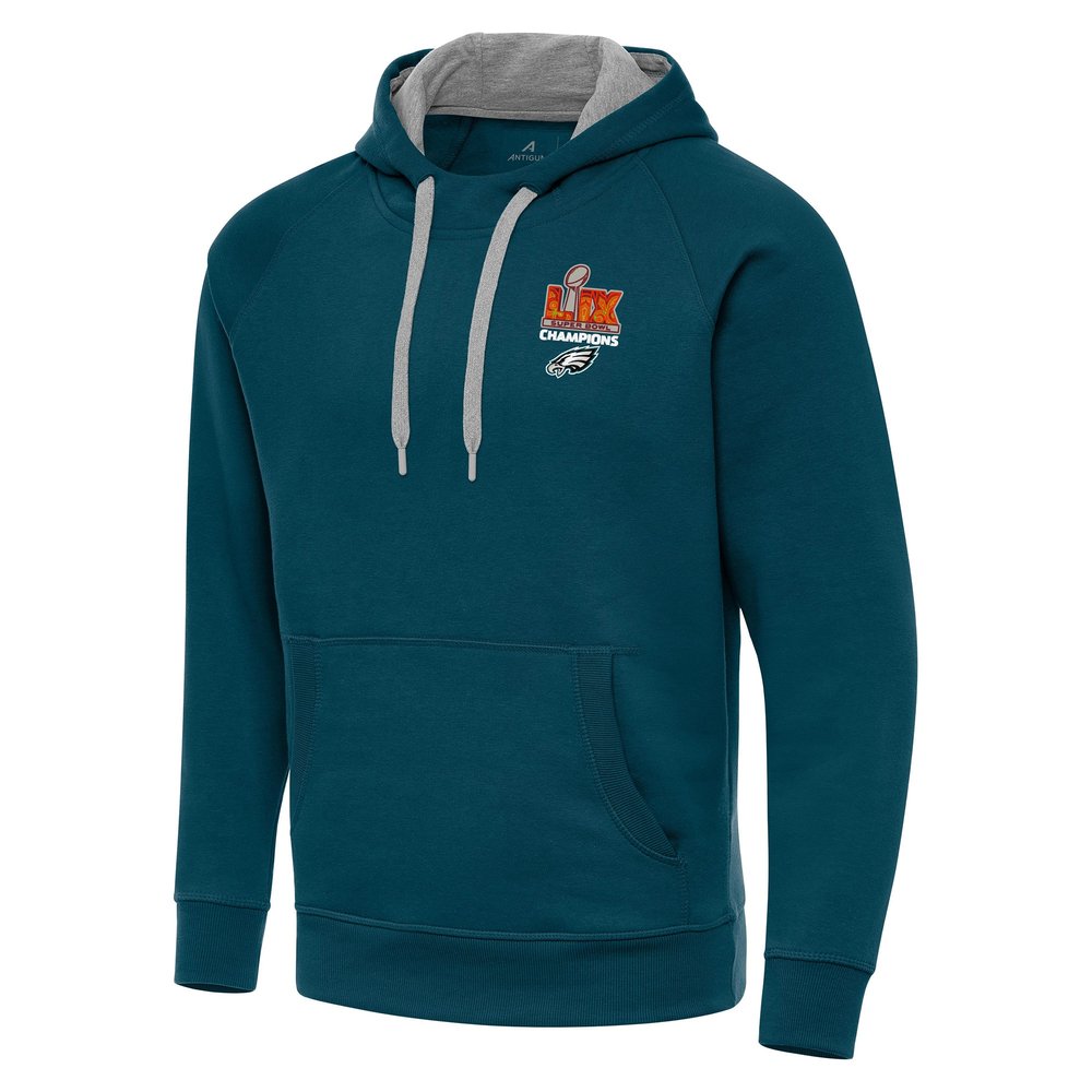 Men's Philadelphia Eagles Antigua Midnight Green Super Bowl LIX Champions Victory Pullover Hoodie Men's Philadelphia Eagles Antigua Midnight Green Super Bowl LIX Champions Victory Pullover Hoodie
