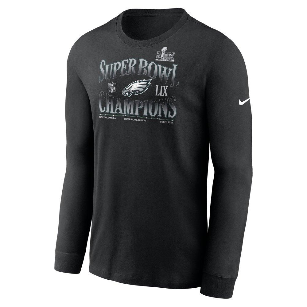 Men's Philadelphia Eagles Black Super Bowl LIX Champions 90's Retro Long Sleeve T-Shirt Men's Philadelphia Eagles Black Super Bowl LIX Champions 90's Retro Long Sleeve T-Shirt
