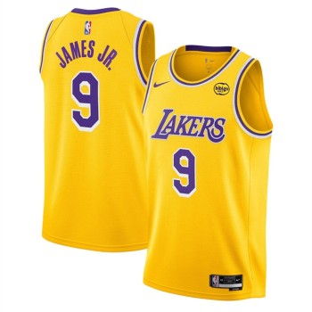 Men's Los Angeles Lakers #9 Bronny James Jr. Yellow 2024 Draft Icon Edition Stitched Basketball Jersey Men's Los Angeles Lakers #9 Bronny James Jr. Yellow 2024 Draft Icon Edition Stitched Basketball Jersey