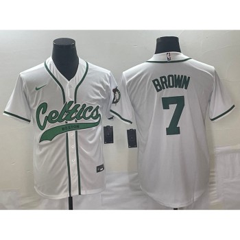 Men's Boston Celtics #7 Jaylen Brown White Stitched Baseball Jersey Men's Boston Celtics #7 Jaylen Brown White Stitched Baseball Jersey