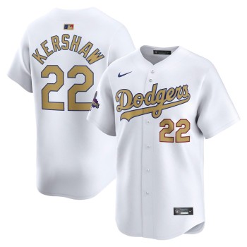 Youth Los Angeles Dodgers #22 Clayton Kershaw White 2025 Gold Collection Limited Jersey