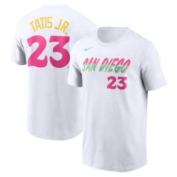 Men's San Diego Padres Fernando #23 Tatis Jr. Nike White City Connect Name & Number T-Shirt Men's San Diego Padres Fernando #23 Tatis Jr. Nike White City Connect Name & Number T-Shirt