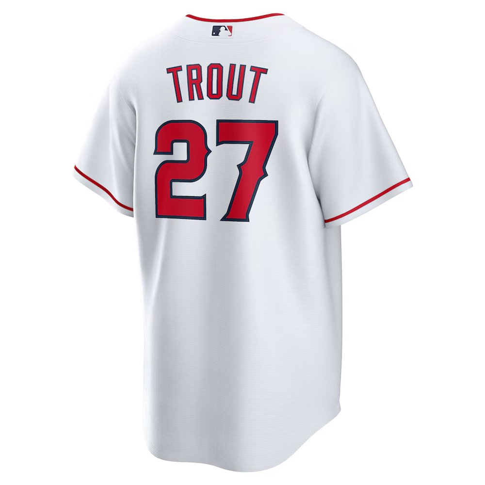 Men's Los Angeles Angels #27 Mike Trout Nike White Home Replica Player Name Jersey Men's Los Angeles Angels #27 Mike Trout Nike White Home Replica Player Name Jersey