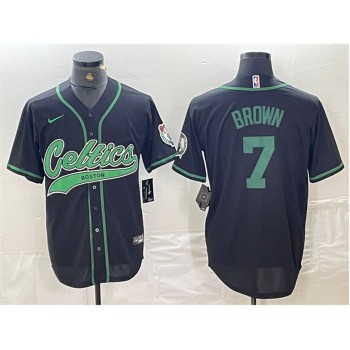 Men's Boston Celtics #7 Jaylen Brown Black With Patch Stitched Baseball Jersey Men's Boston Celtics #7 Jaylen Brown Black With Patch Stitched Baseball Jersey