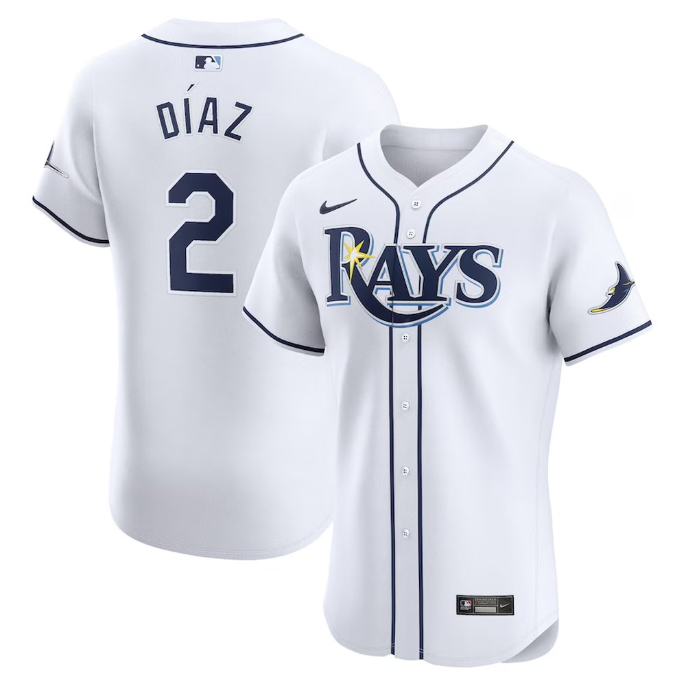Men's Tampa Bay Rays #2 Yandy Diaz White Home Elite Player Jersey