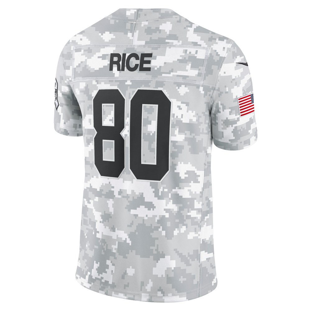 Men's San Francisco 49ers Jerry Rice Arctic Camo 2024 Salute to Service Retired Player Limited Jersey Men's San Francisco 49ers Jerry Rice Arctic Camo 2024 Salute to Service Retired Player Limited Jersey