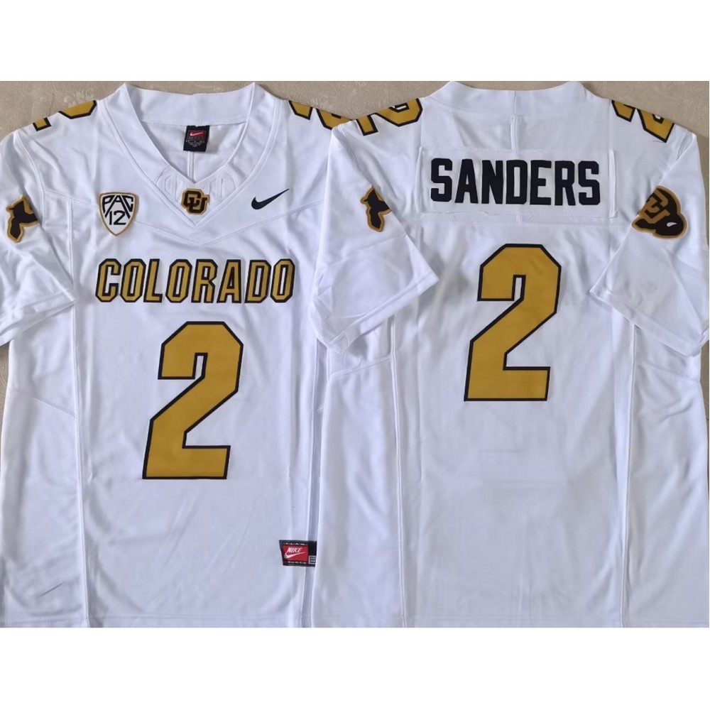 Men's Colorado Buffaloes White #2 Sanders Stitched Jersey