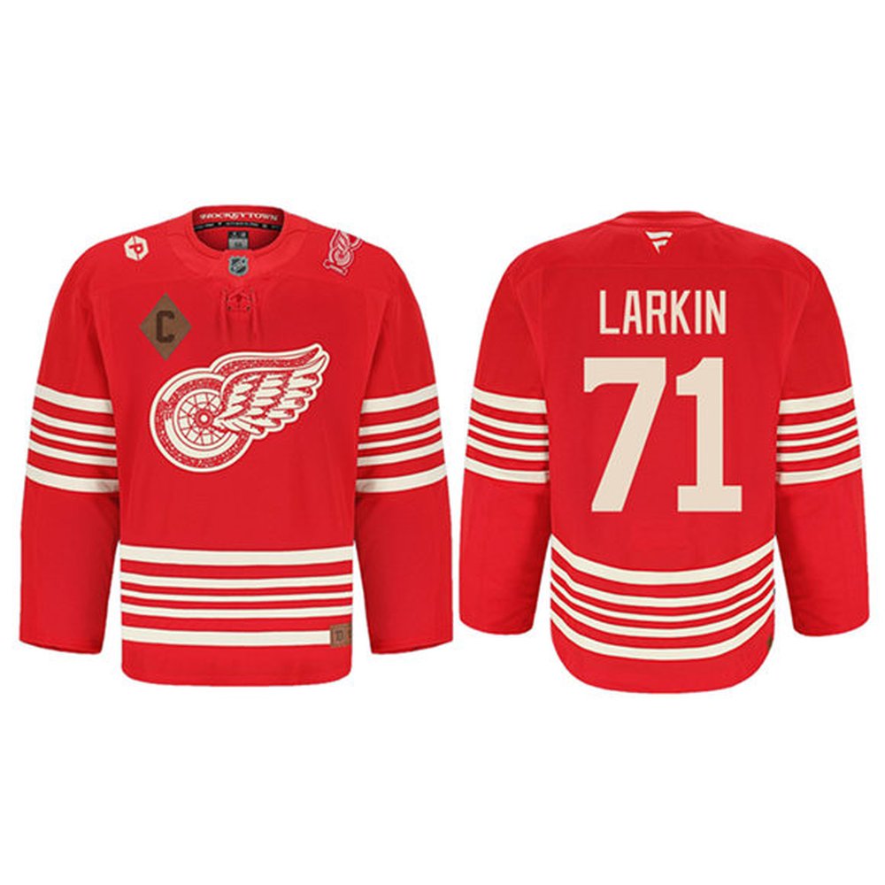 Youth Detroit Red Wings #71 Dylan Larkin Red 2025 Centennial Premium With 100 and P Patch And C Patch Stitched Hockey Jersey Youth Detroit Red Wings #71 Dylan Larkin Red 2025 Centennial Premium With 100 and P Patch And C Patch Stitched Hockey Jersey