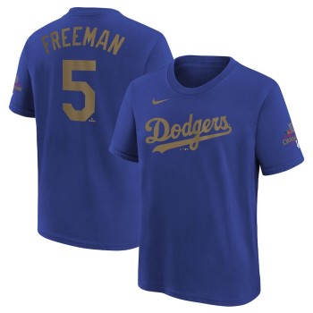 Youth Los Angeles Dodgers #5 Freddie Freeman Royal 2025 Gold Collection Name & Number T-Shirt Youth Los Angeles Dodgers #5 Freddie Freeman Royal 2025 Gold Collection Name & Number T-Shirt