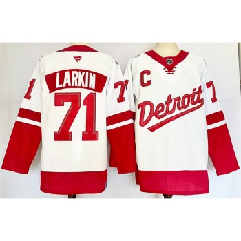 Youth Detroit Red Wings #71 Dylan Larkin White/Red 2024-25 With C Patch Stitched Jersey