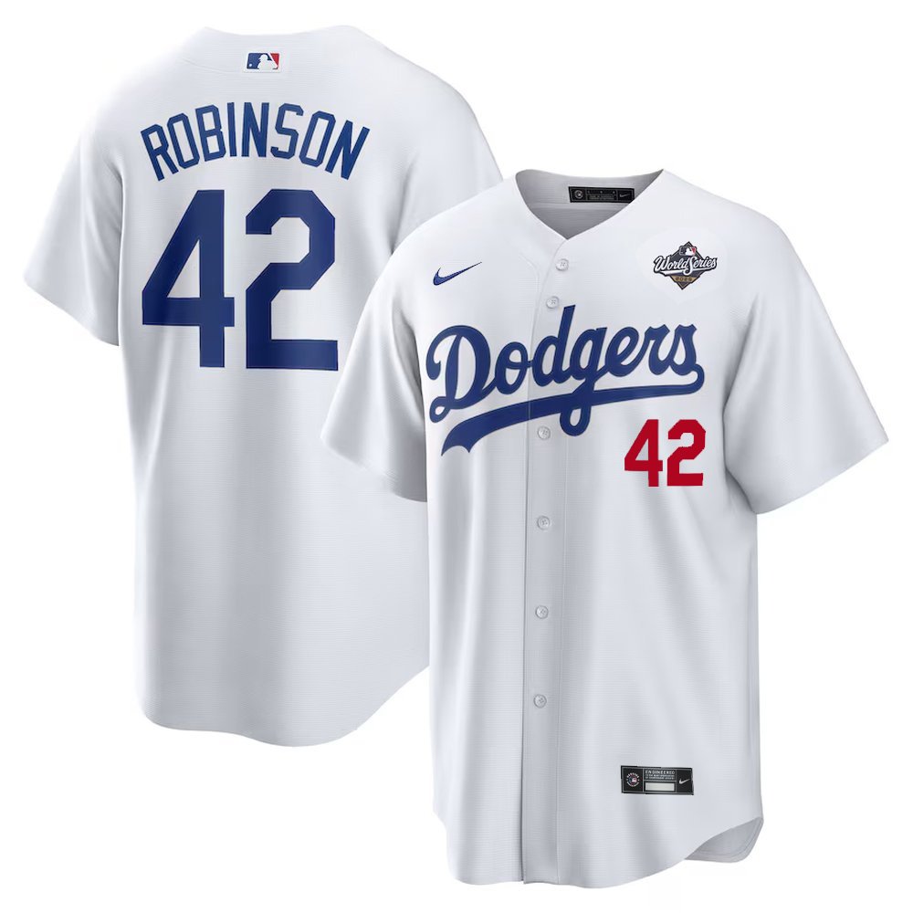 Men's Los Angeles Dodgers #42 Jackie Robinson White 2025 World Series Home Limited Jersey