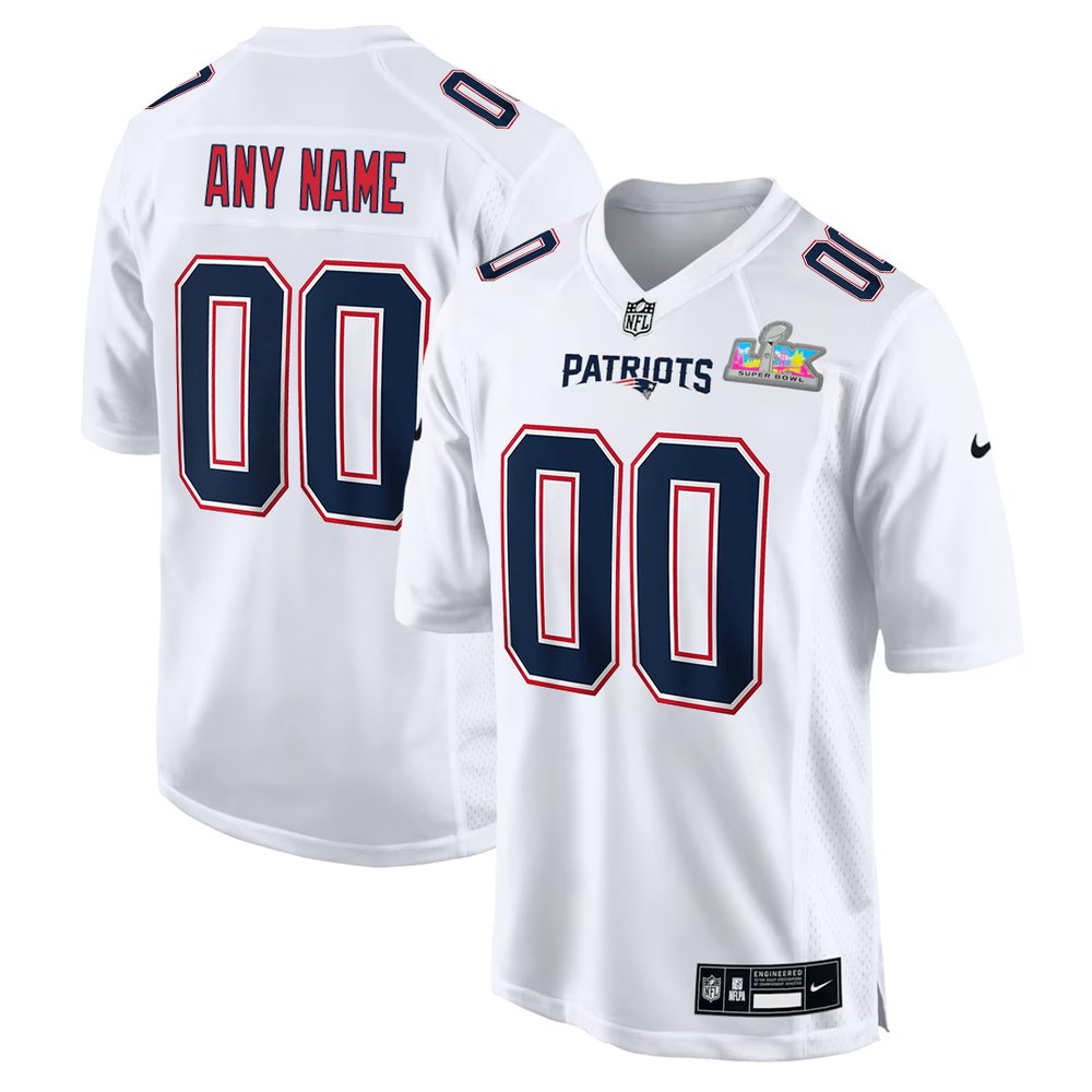 Youth New England Patriots Custom White Super Bowl LX Patch Tundra Fashion Game Jersey