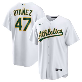 Men's Oakland Athletics #47 Michel Otanez White Home Replica Jersey Men's Oakland Athletics #47 Michel Otanez White Home Replica Jersey