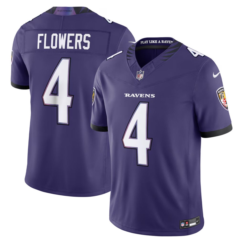 Men's Baltimore Ravens #4 Zay Flowers Purple Vapor F.U.S.E. Sewn Down Limited Jersey