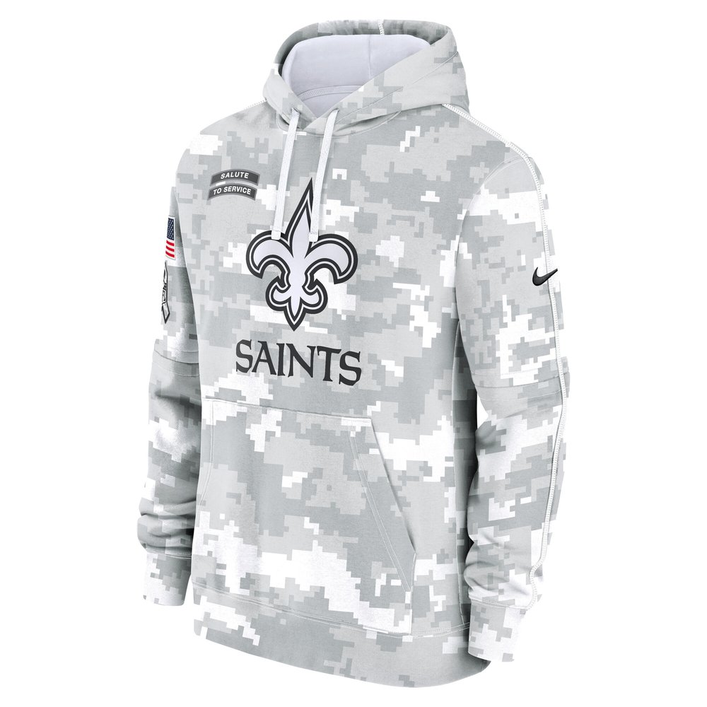 Youth New Orleans Saints White/Gray 2024 Salute To Service Pullover Hoodie