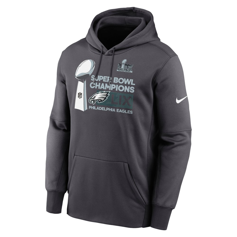 Men's Philadelphia Eagles Anthracite Super Bowl LIX Champions Locker Room Trophy Collection Club Fleece Pullover Hoodie Men's Philadelphia Eagles Anthracite Super Bowl LIX Champions Locker Room Trophy Collection Club Fleece Pullover Hoodie