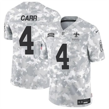 Men's New Orleans Saints #4 Derek Carr 2024 F.U.S.E Arctic Camo Salute to Service Limited Stitched Football Jersey Men's New Orleans Saints #4 Derek Carr 2024 F.U.S.E Arctic Camo Salute to Service Limited Stitched Football Jersey