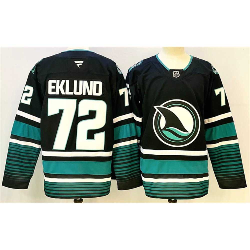 Men's San Jose Sharks #72 William Eklund Black 2024-25 Alternate Stitched Hockey Premium Jersey