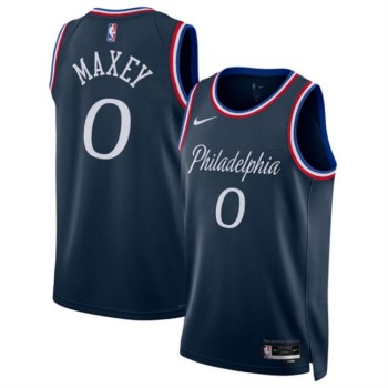 Men's Philadelphia 76ers #0 Tyrese Maxey Navy 2025/26 City Edition Stitched Jersey