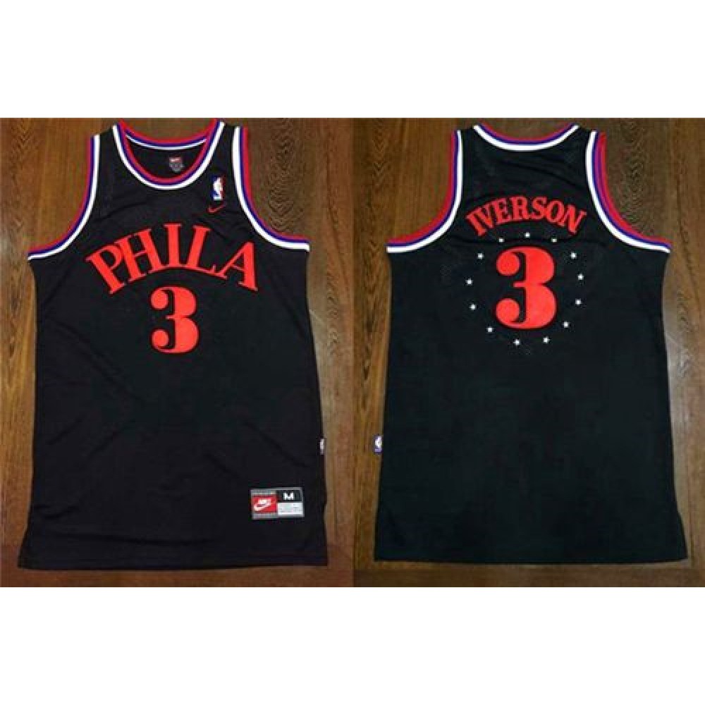 76ers #3 Allen Iverson Black 1964 Throwback Stitched NBA Jersey