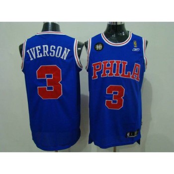 76ers #3 Allen Iverson Blue Reebok 10TH Throwback Stitched NBA Jersey 76ers #3 Allen Iverson Blue Reebok 10TH Throwback Stitched NBA Jersey