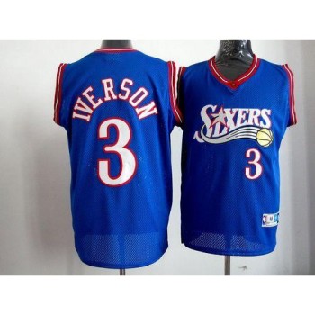 76ers #3 Allen Iverson Blue Stitched Throwback NBA Jersey 76ers #3 Allen Iverson Blue Stitched Throwback NBA Jersey