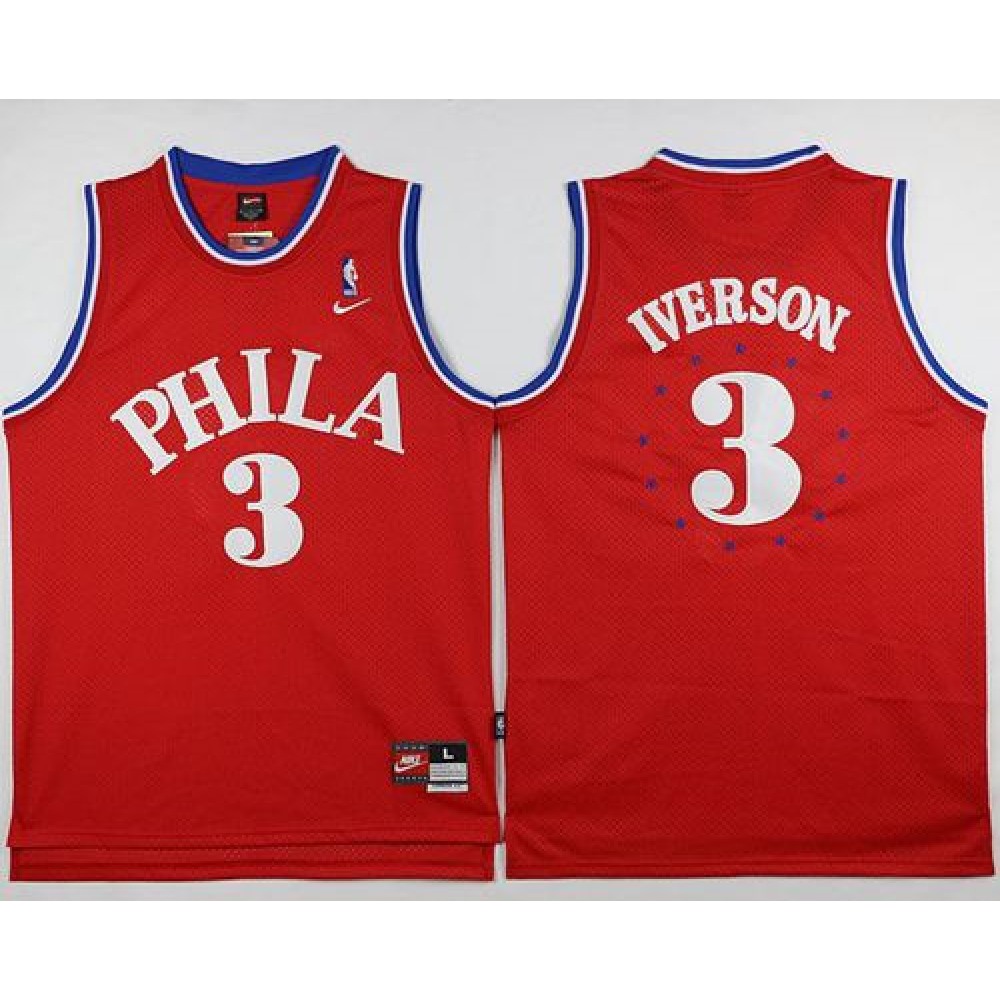 76ers #3 Allen Iverson Red 1964 Throwback Stitched NBA Jersey