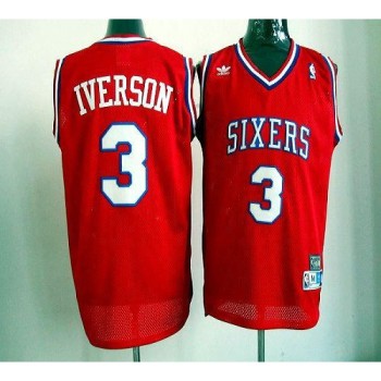 76ers #3 Allen Iverson Red Throwback Stitched NBA Jersey 76ers #3 Allen Iverson Red Throwback Stitched NBA Jersey