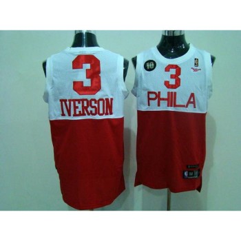76ers #3 Allen Iverson White/Red Reebok 10TH Throwback Stitched NBA Jersey 76ers #3 Allen Iverson White/Red Reebok 10TH Throwback Stitched NBA Jersey