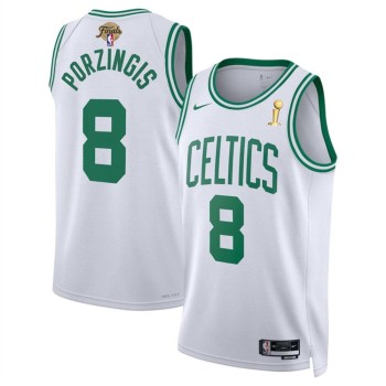 Men's Boston Celtics #8 Kristaps Porzingis White 2024 Finals Champions Association Edition Stitched Basketball Jersey Men's Boston Celtics #8 Kristaps Porzingis White 2024 Finals Champions Association Edition Stitched Basketball Jersey