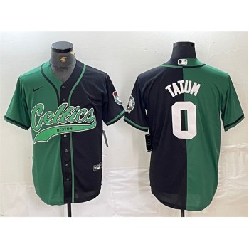 Men's Boston Celtics #0 Jayson Tatum Green/Black Split Stitched Baseball Jersey Men's Boston Celtics #0 Jayson Tatum Green/Black Split Stitched Baseball Jersey