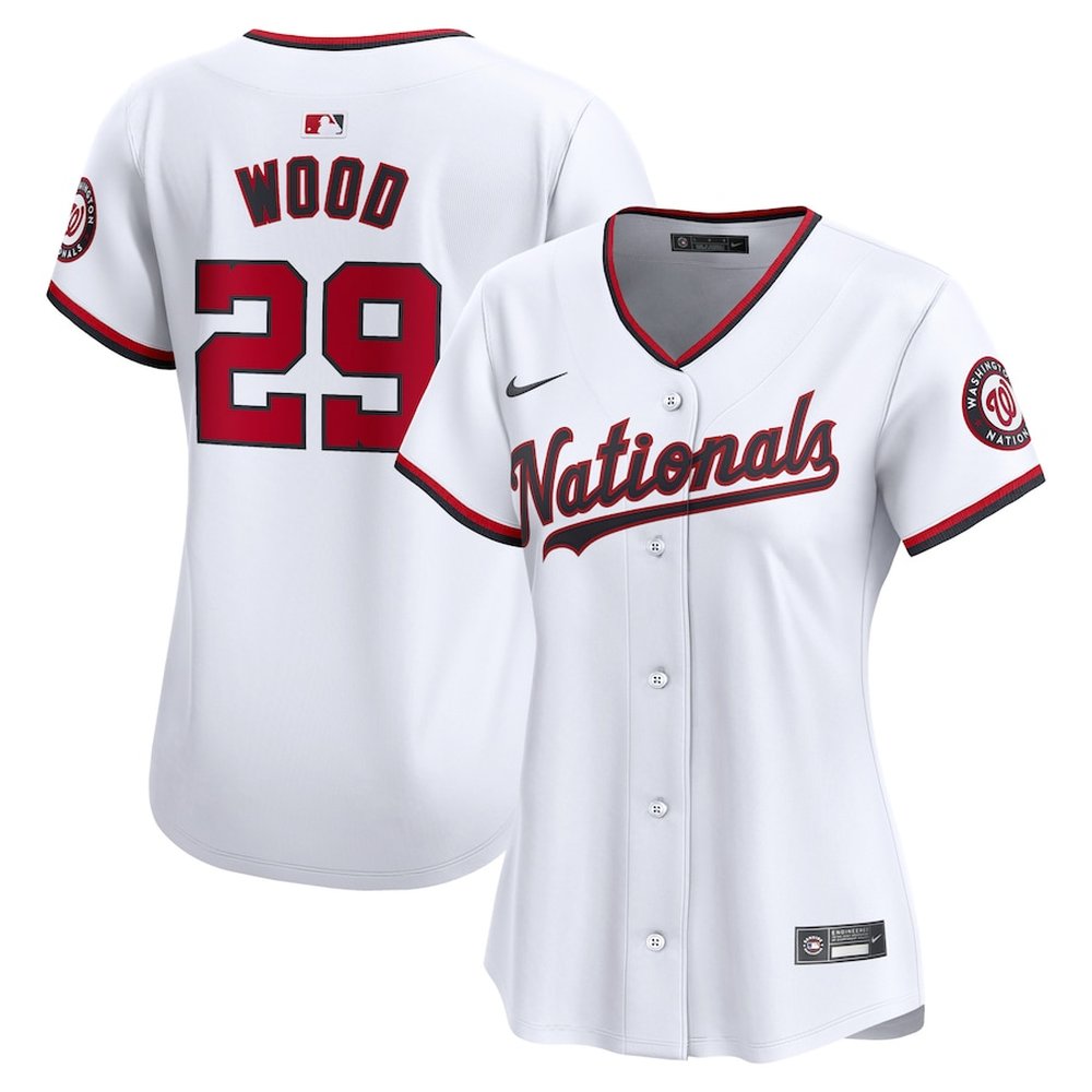 Women's Washington Nationals #29 James Wood White Home Limited Player Jersey