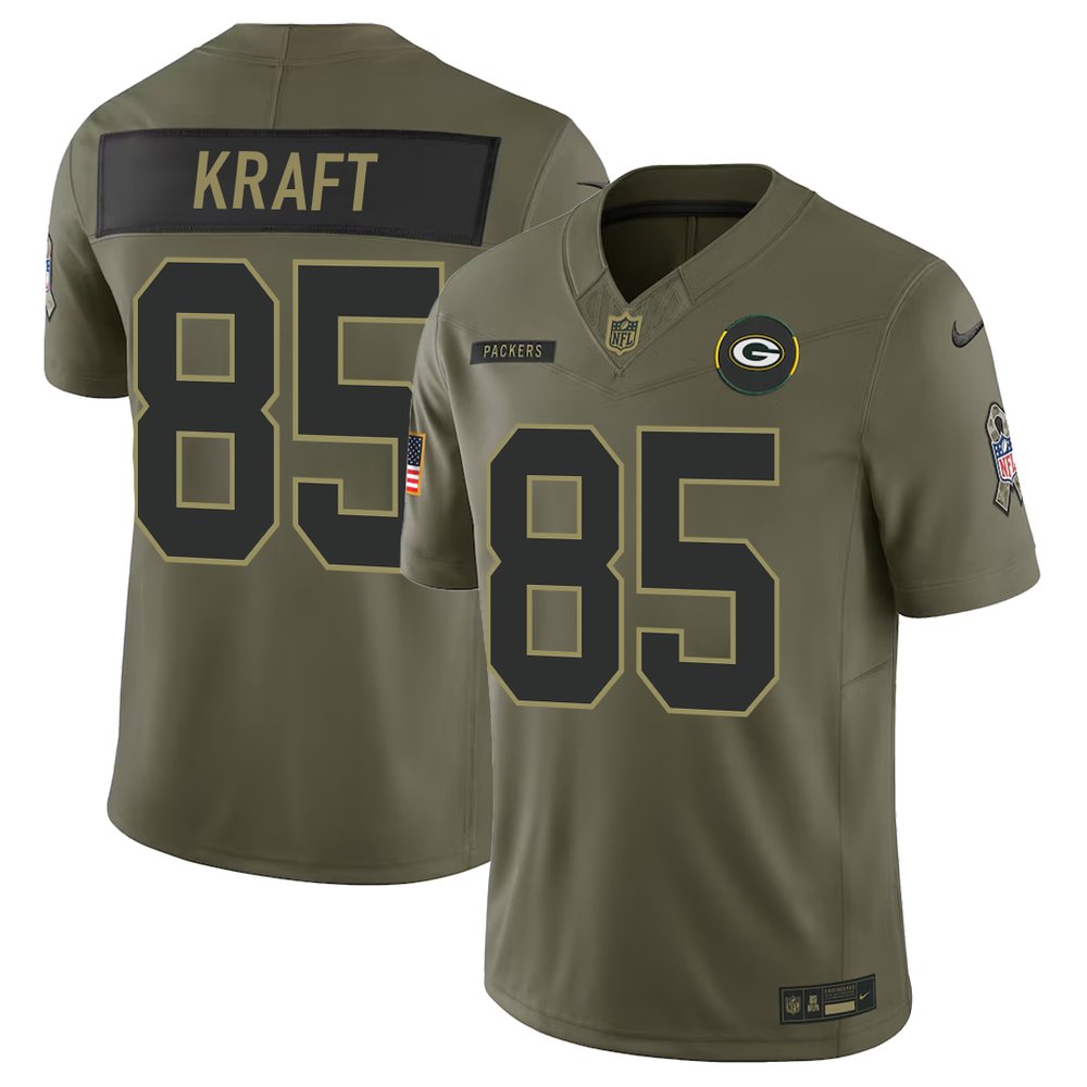 Youth's Green Bay Packers #85 Tucker Kraft Nike Olive 2025 Salute to Service Retired Limited Jersey Youth's Green Bay Packers #85 Tucker Kraft Nike Olive 2025 Salute to Service Retired Limited Jersey