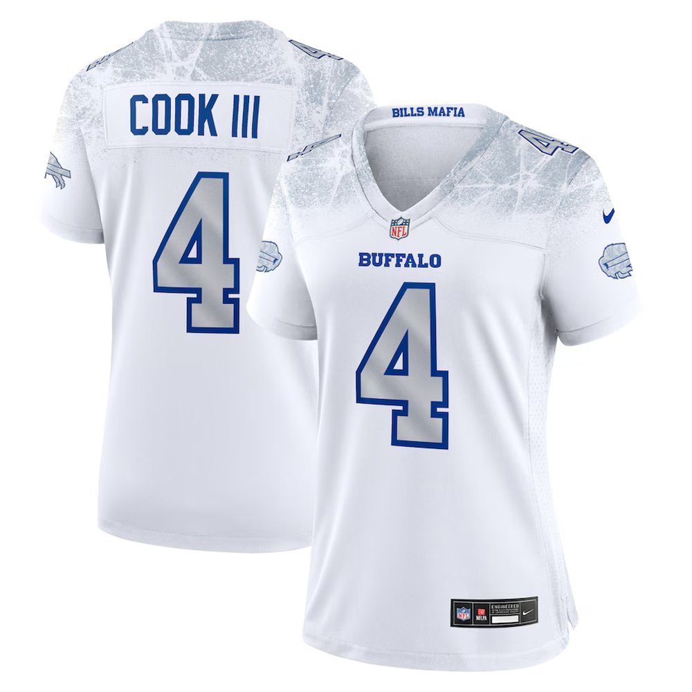 Women's Buffalo Bills #4 James Cook White Rivalries Collection Game Jersey Women's Buffalo Bills #4 James Cook White Rivalries Collection Game Jersey