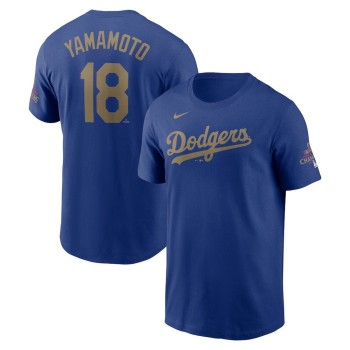 Men's Los Angeles Dodgers #18 Yoshinobu Yamamoto Royal 2025 Gold Collection Name & Number T-Shirt Men's Los Angeles Dodgers #18 Yoshinobu Yamamoto Royal 2025 Gold Collection Name & Number T-Shirt