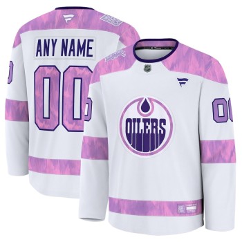Men's Edmonton Oilers White 2024 Hockey Fights Cancer Custom Practice Jersey