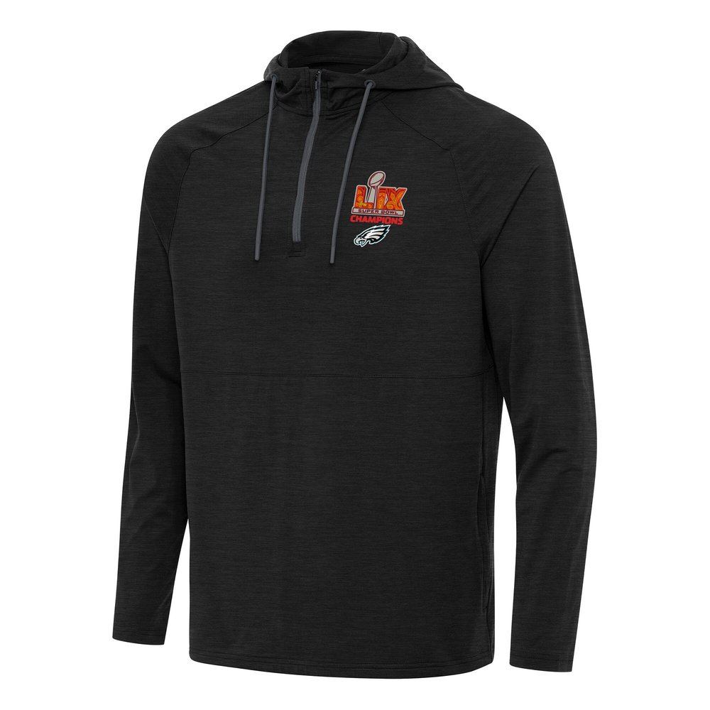 Men's Philadelphia Eagles Antigua Heather Black Super Bowl LIX Champions Spikes Quarter-Zip Hoodie Men's Philadelphia Eagles Antigua Heather Black Super Bowl LIX Champions Spikes Quarter-Zip Hoodie