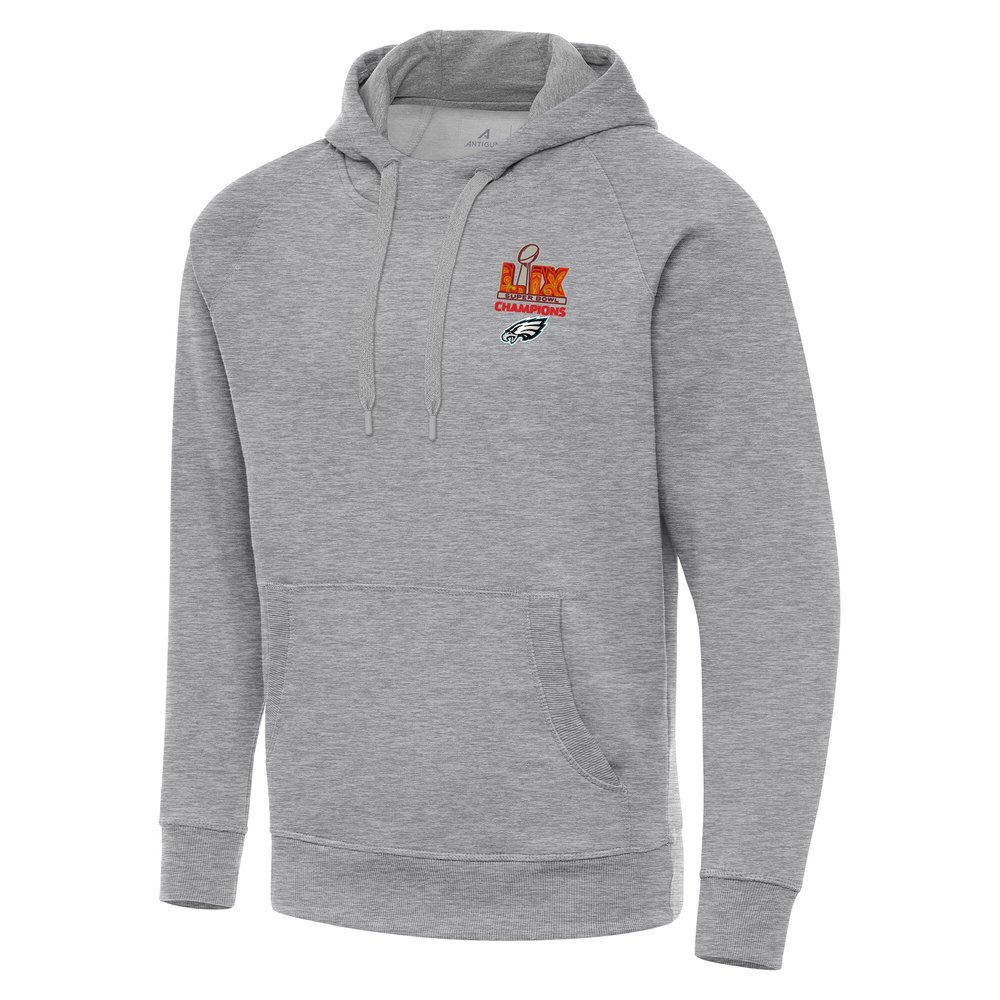 Men's Philadelphia Eagles Antigua Heather Gray Super Bowl LIX Champions Big & Tall Victory Pullover Hoodie Men's Philadelphia Eagles Antigua Heather Gray Super Bowl LIX Champions Big & Tall Victory Pullover Hoodie