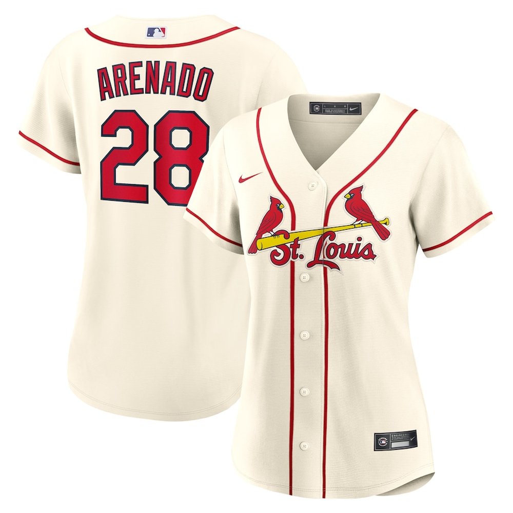 Women's St. Louis Cardinals #28 Nolan Arenado Cream Alternate Replica Player Jersey