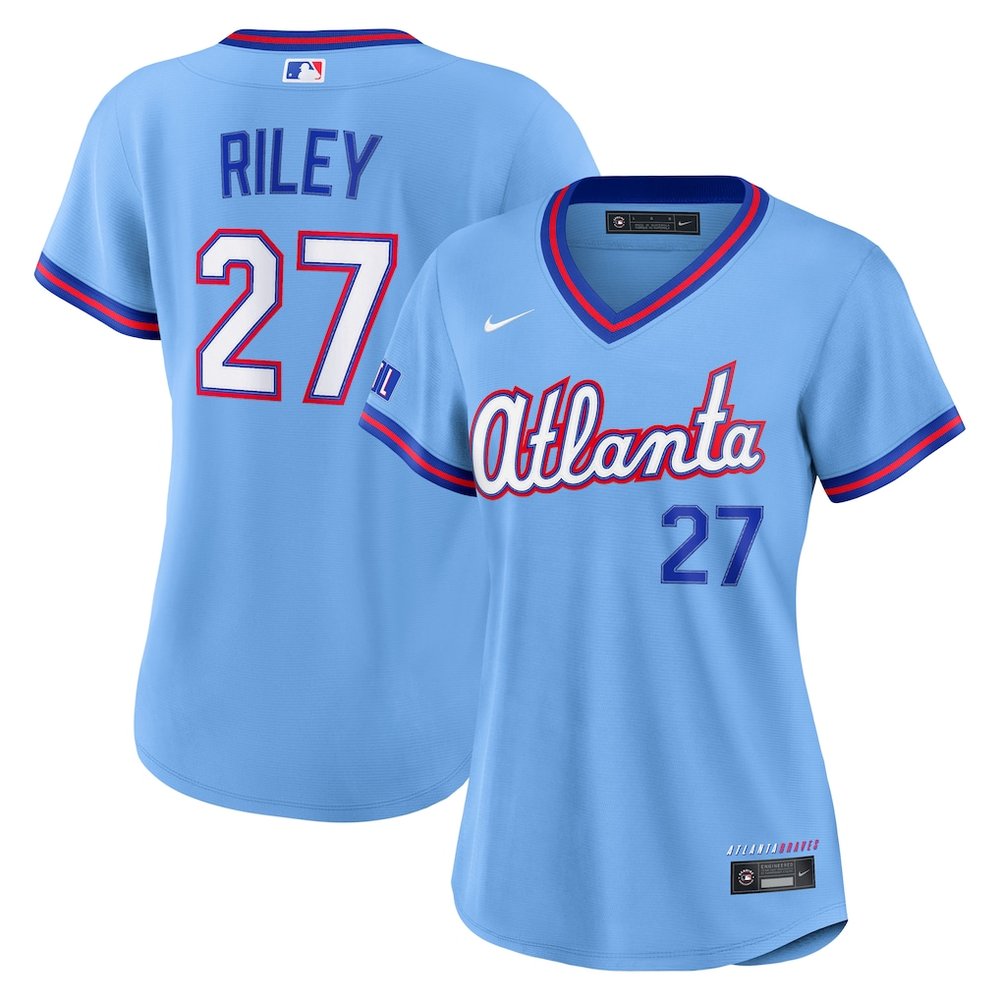 Women's Atlanta Braves #27 Austin Riley Nike Powder Blue 2026 City Connect Stadium Jersey