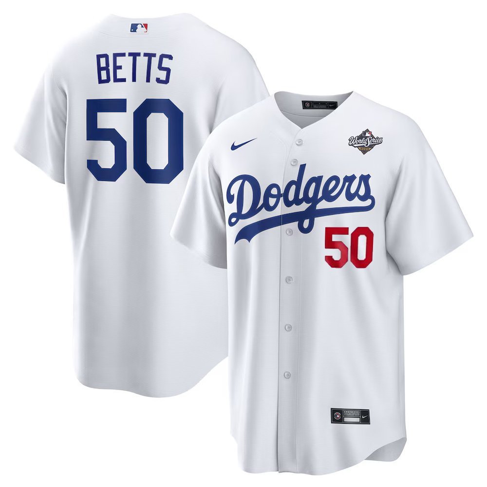 Men's Los Angeles Dodgers #50 Mookie Betts White 2025 World Series Home Limited Jersey