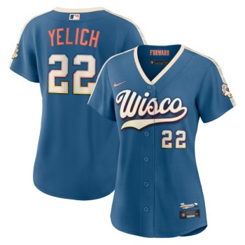 Women's Milwaukee Brewers #22 Christian Yelich Nike Mineral Blue 2026 City Connect Stadium Jersey