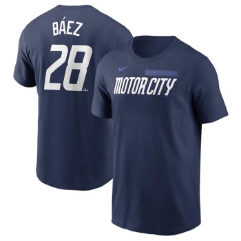 Men's Detroit Tigers #28 Javier Baez Navy 2024 City Connect Fuse Name & Number T-Shirt Men's Detroit Tigers #28 Javier Baez Navy 2024 City Connect Fuse Name & Number T-Shirt