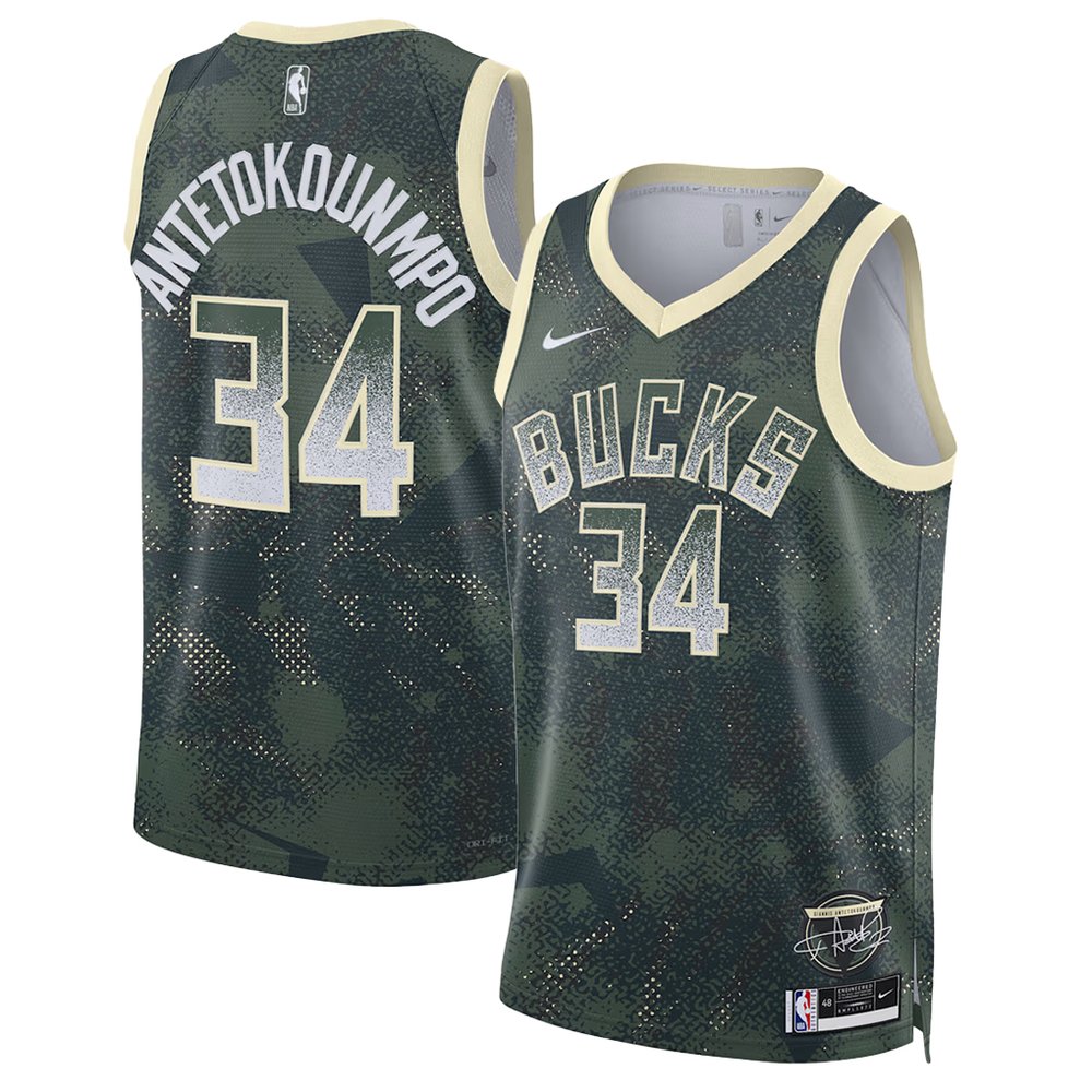 Men's Milwaukee Bucks #34 Giannis Antetokounmpo Green 2025/26 Select Series Jersey