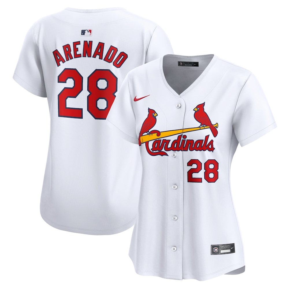 Women's St. Louis Cardinals #28 Nolan Arenado White Home Limited Player Jersey