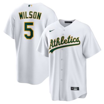 Men's Oakland Athletics #5 Jacob Wilson White Home Replica Jersey Men's Oakland Athletics #5 Jacob Wilson White Home Replica Jersey