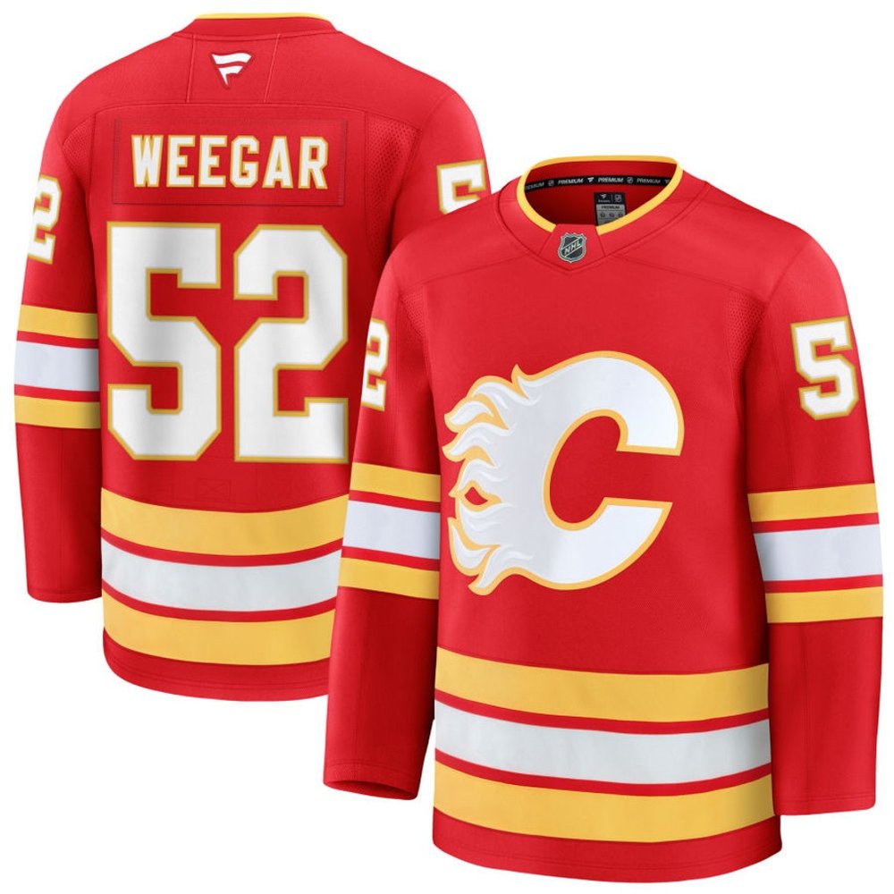 Men's Calgary Flames #52 MacKenzie Weegar Red Home Premium Jersey Men's Calgary Flames #52 MacKenzie Weegar Red Home Premium Jersey
